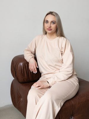 Брючний костюм-двійка з двунитки кремовий